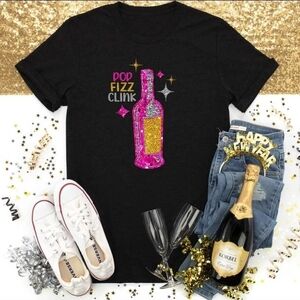 Black T-Shirt with Pink and Gold Bottle Design
